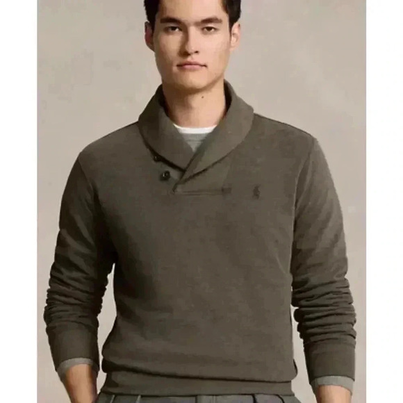 Polo Ralph Lauren Mens Shawl Neck Cotton Sweater Dark Green Size Large - Picture 2 of 10
